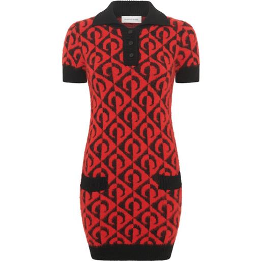 Marine Serre abito moon in stile polo con motivo a losanga - rosso