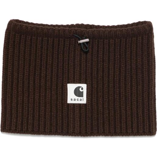 sacai x carhartt scaldacollo wip a coste con logo - marrone