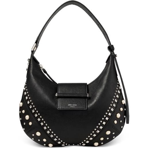 Jimmy Choo borsa a spalla bar hobo piccola con perle e borchie - nero