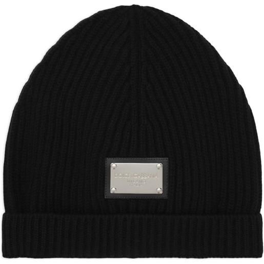 Dolce & Gabbana logo-plaque ribbed beanie - nero