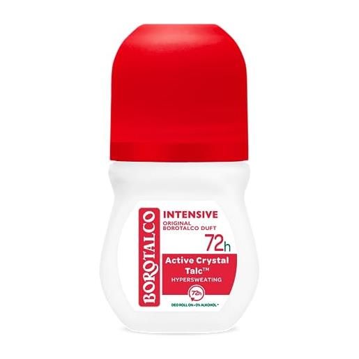 Borotalco deodorante roll-on intensive 6 x 50 ml - 72 ore di efficacia - formula con active crystal talc per tripla protezione contro il sudore - 0% alcol - deodorante per uomo e donna