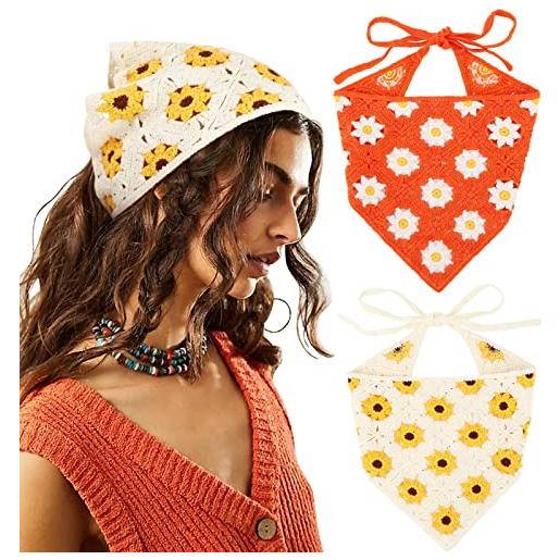 DRESHOW 2 pezzi bandana capelli all'uncinetto vintage annodato foulard stampa fragola fascia testa lavorato a maglia per donna&ragazze