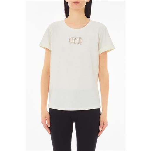Liu jo t-shirt con logo decorato e maniche risvoltabili