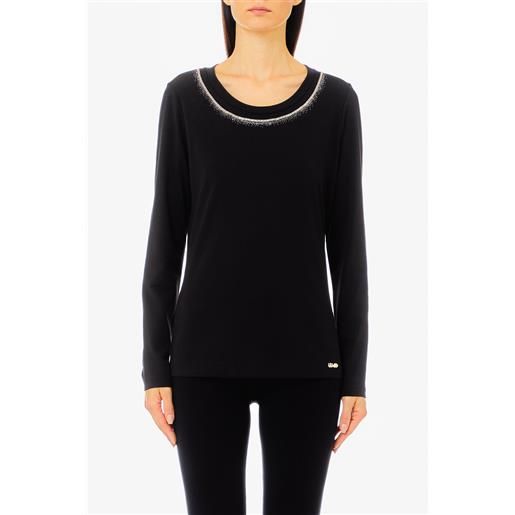 LIU JO t-shirt in cotone stretch con logo strass di liu jo