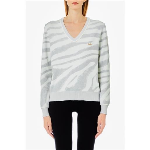 LIU JO maglione con scollo a v e stampa animalier di liu jo