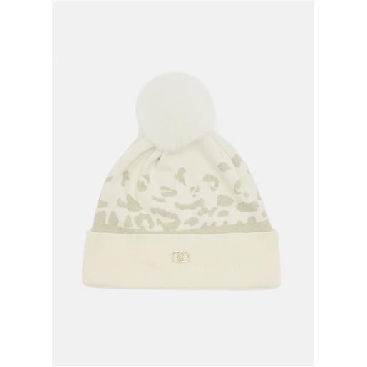 Liu jo cappello in maglia con pompon e logo