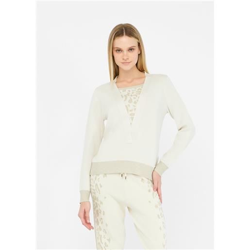 Liu jo maglione con scollo a v e inserto animalier