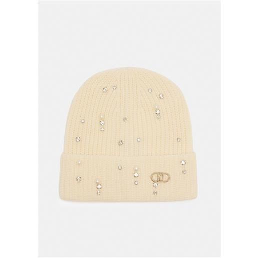 LIU JO cappello liu jo in maglia con strass e logo metallico