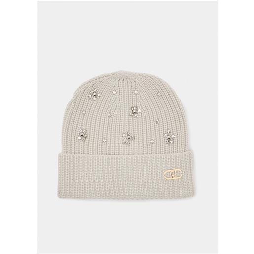 LIU JO cappello liu jo in maglia con strass e logo metallico