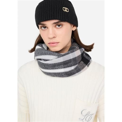 Liu jo set cappello in maglia con logo e sciarpa a quadri