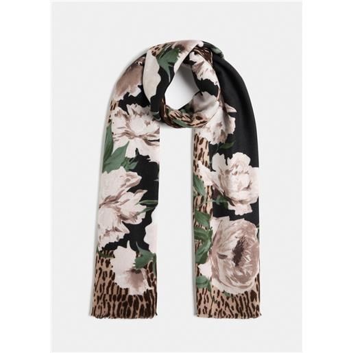 Liu jo foulard floreale con bordi animalier