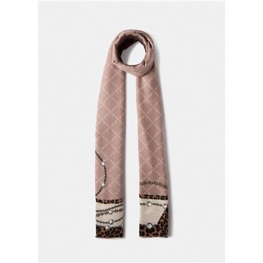 Liu jo foulard rettangolare con stampa animalier e catene