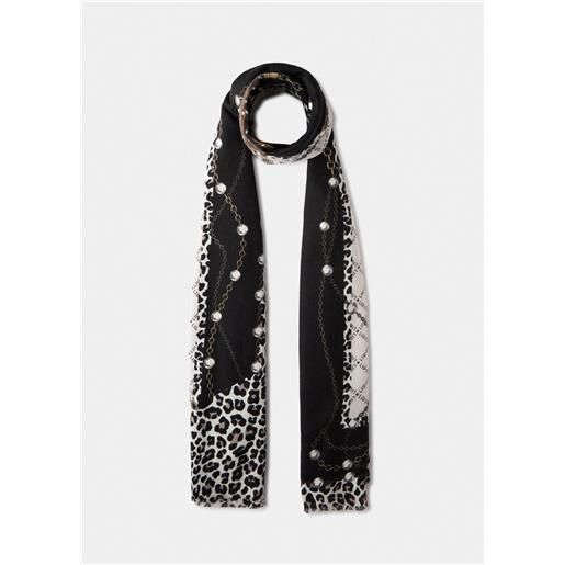 Liu jo foulard rettangolare con stampa animalier e catene