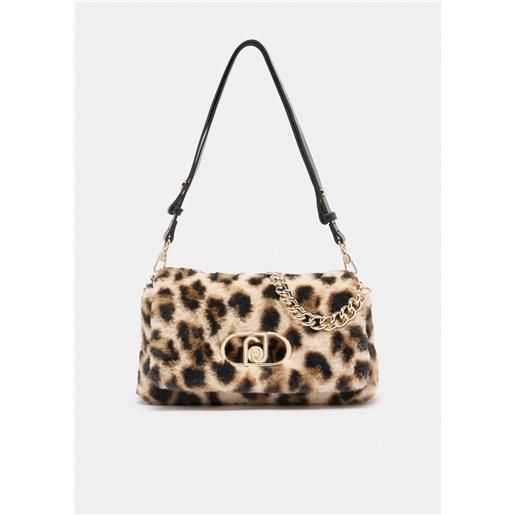 LIU JO borsa liu jo puffy effetto pelliccia con stampa animalier e catena dorata