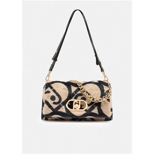 LIU JO borsa liu jo puffy effetto pelliccia con logo maxi e catena dorata
