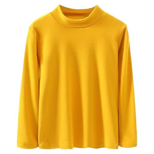 ANIMQUE bambino bambini termico biancheria intima adulti colletto in piedi top ragazzi ragazze bambini autunno inverno colore solido maglia genitore-bambino morbida camicia a maniche lunghe, giallo 180