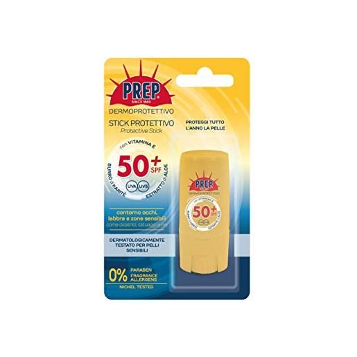 Prep, stick protettivo spf50+, per contorno occhi, labbra e zone sensibili, dermatologicamente testato, protezione da raggi uvb/uva, con vitamina e, senza parabeni, profumazione senza allergeni, 12ml