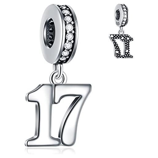GLOWDAS 17 anni di compleanno dangle charms si adatta pandora bracciale di natale, 925 sterling silver 17 ° anniversario pendente perline con cz, numero 17 bday regali per nipote/nipote/ragazzo