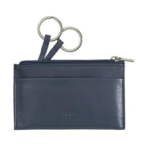Nuvola Pelle portachiavi e portamonete in vera pelle nappa bustina astuccio con zip e 2 anelli per le chiavi blu