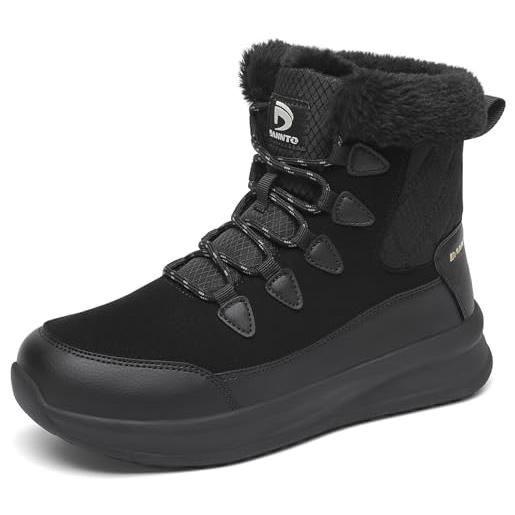 Dannto stivali da neve donna inverno scarpe da esterno antiscivolo pelle stivali invernali(nero, 41)