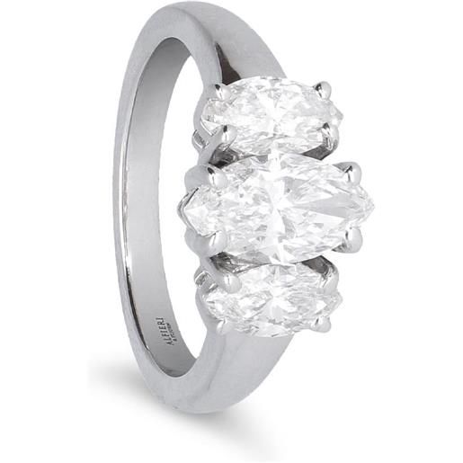 ALFIERI & ST. JOHN anello trilogy alfieri & st john in oro bianco con diamante taglio marquese centrale ct 1,13 e diamanti laterati ct 0,97 colore f, purezza vvs2. Misura 12, disponibile certificazione igi4575v