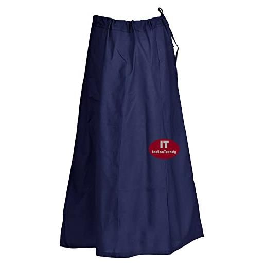 Indian Trendy sottogonna sari in cotone cucito regolabile in vita sari sottogonna fodera gonna, blu navy, taglia unica più