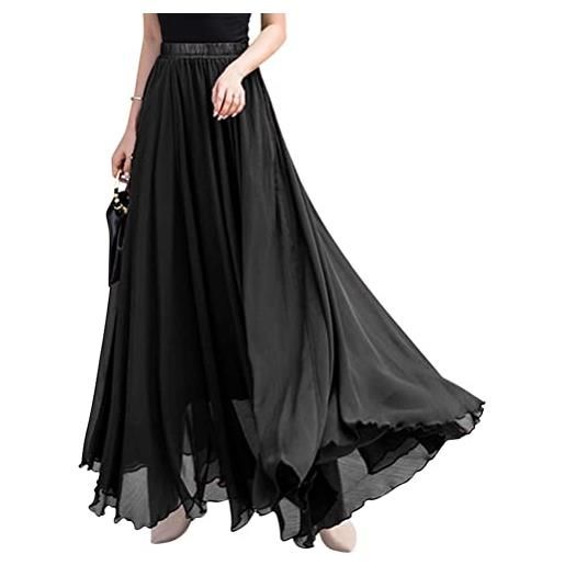 Oanviso gonna lunga elegante donna curvy cerimonia gonne in tulle trasparente chiffon gonna elasticizzata a pieghe a-linea boho maxi skirt nero l