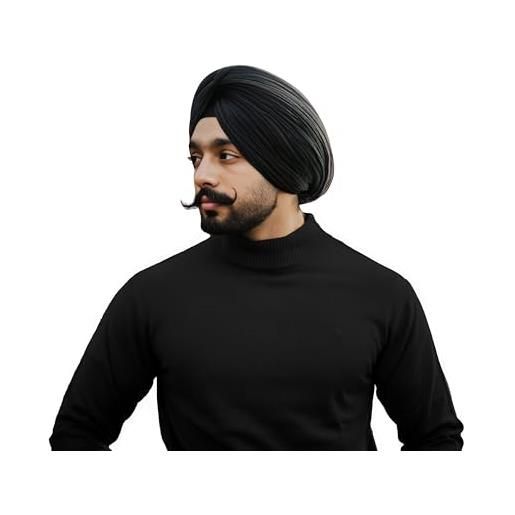 CRAFTSTRIBE turbante tradizionale sikh patka punjabi sardar pagri dastar cotone completo per uomini e ragazzi (5 metri), nero , taglia unica