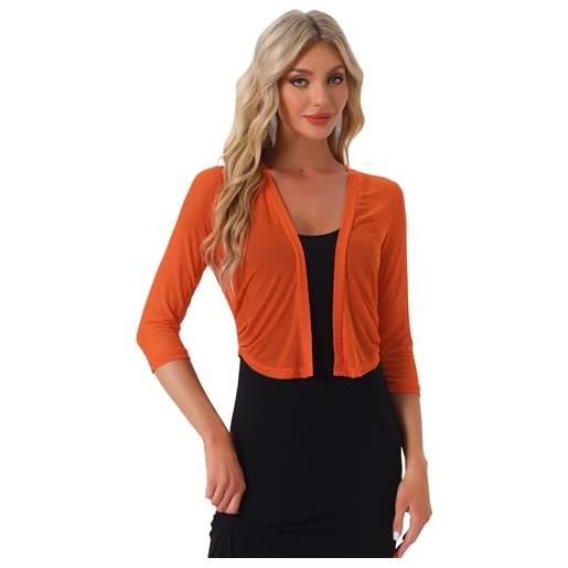 Allegra K donna coprispalle elegante bolero in chiffon trasparente maniche a 3/4 cardigan in rete giacca corta estivo arancione s