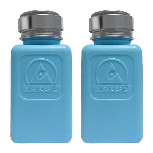 DIWANGQIANG confezione da 2 flaconi da 200 ml permanenti per solvente esd | flacone quadrato antistatico | dispenser di liquidi in acciaio inox one touch press per alcol / smalto per unghie, dispenser struccante, 