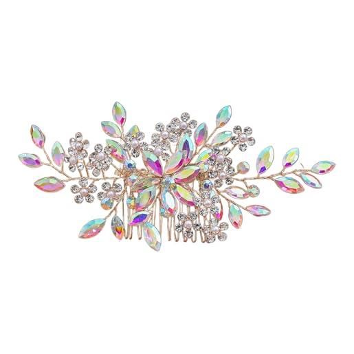 SLXLYH elegante fascia per capelli con strass e perle artificiali, realizzata a mano, per matrimoni ed eventi formali (pettine)