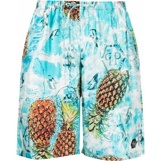 Philipp Plein shorts da notte con stampa - blu