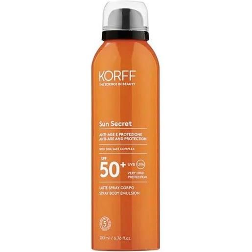 Korff sun secret latte solare spray corpo spf 50+ protezione molto alta 200 ml