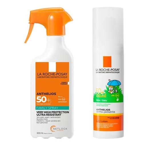 La Roche Posay la roche-posay anthelios spray famiglia spf50+ 300 ml + anthelios dopolatte bebè 50 ml protezione solare corpo e cura dopo sole per tutta la famiglia