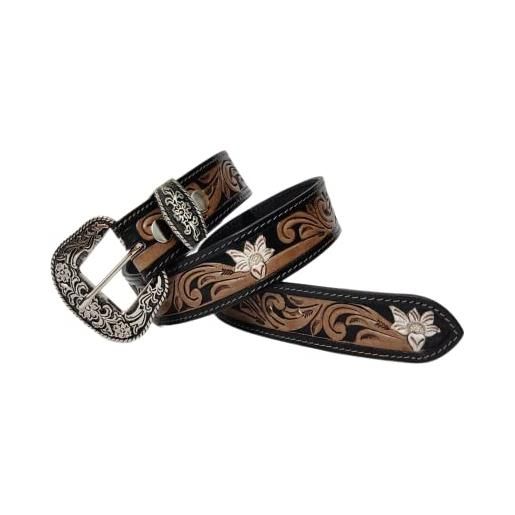 JF-Reitsport western style belt 32 inches cowboy cowgirl cintura, nero, w32 unisex-adulto