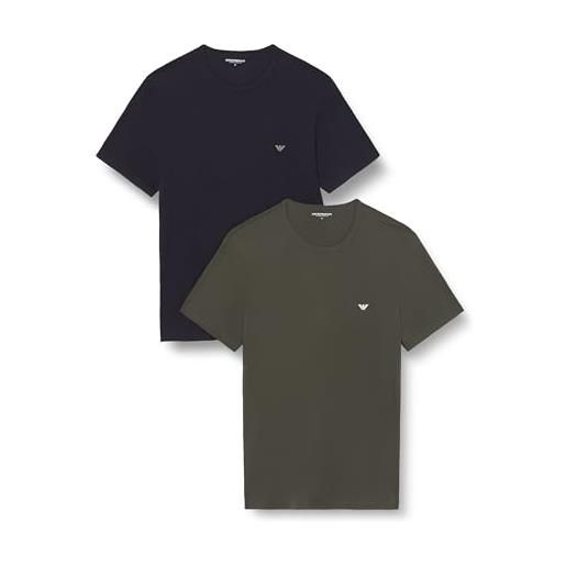 Emporio armani 2-pack crew neck t-shirt, nero/forest night, s uomo