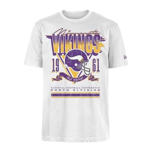 MINNESOTA VIKINGS new era - maglietta oversize nfl con stampa serigrafica effetto invecchiato, unisex, colore: bianco