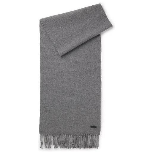 BOSS sciarpa realizzata in italia in lana con toppa con logo, grigio scuro