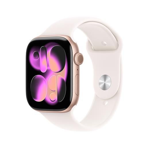 Apple watch series 11 gps 46mm cassa alluminio oro rosa con band rosa fard s/m