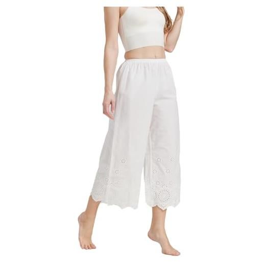 BEAUTELICATE donna pantaloncini sottogonna vittoriano pigiama vittoriano cotone medievale costume mutande larga casual sottovesti a pantalone (avorio - ricamato fiore, s)