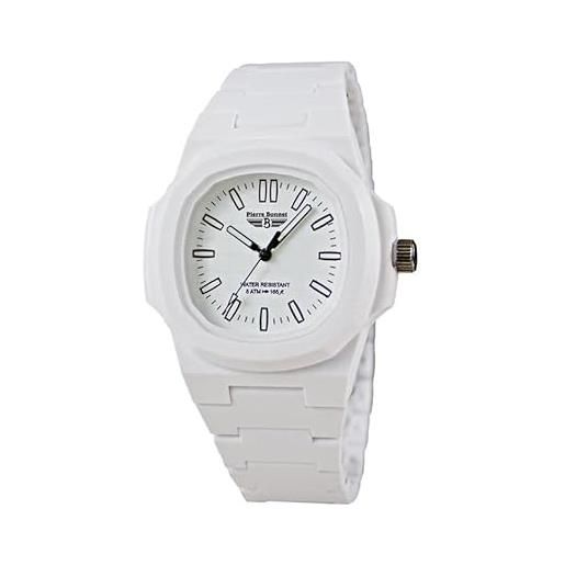 Pierre Bonnet orologio 9276 unisex in policarbonato - stile moderno design iconico, movimento al quarzo, deployante, resistente all'acqua colorato casual sportivo (bianco)
