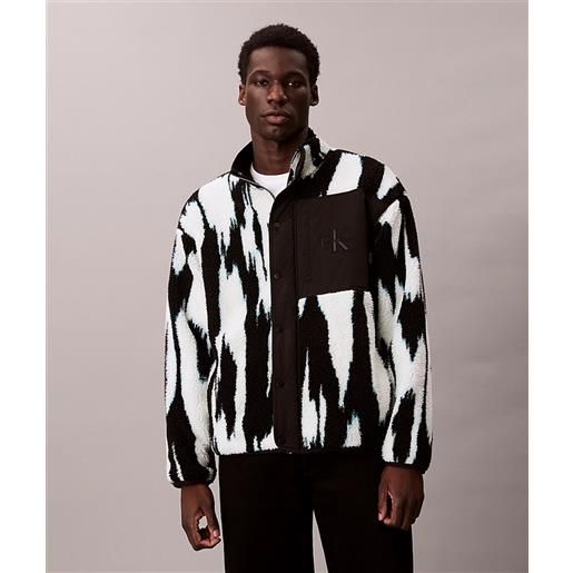 Calvin klein jeans giubbotto con collo a lupetto stampato in sherpa uomo