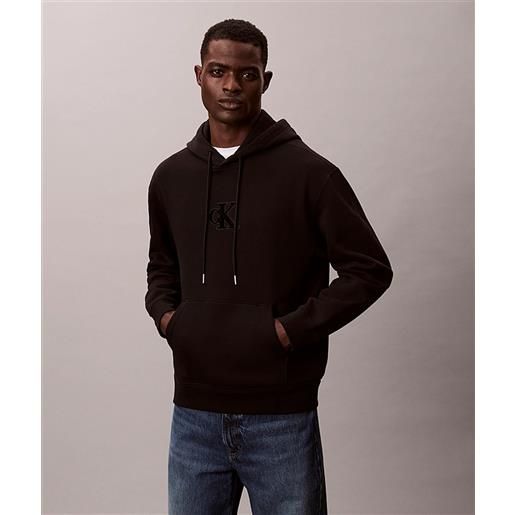 Calvin klein jeans felpa con cappuccio con logo monogramma in pile uomo