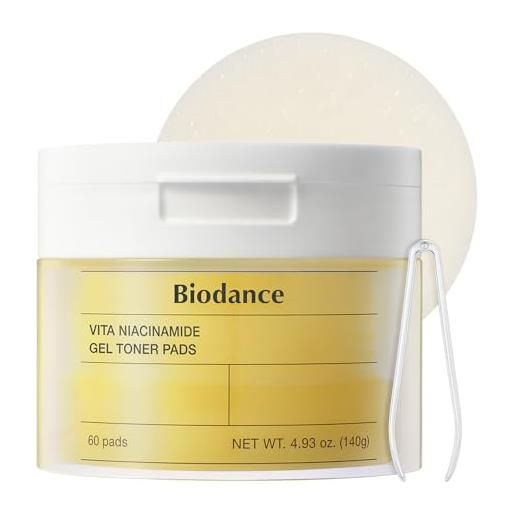 BIODANCE biodance vita - 60 cuscinetti tonici in gel di niacinamide: correttore di macchie, esfoliante delicato, uniforma la carnagione, illuminante e idratante, 140 g