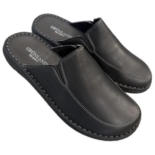 GRÜNLAND il benessere è naturale grunland ciabatte da camera sabot uomo pantofole comode reborn tutta in vera pelle con sottopiede re-soft (nero, 43, sistema taglie calzature eu, adulto, uomo, numero, media, 43)