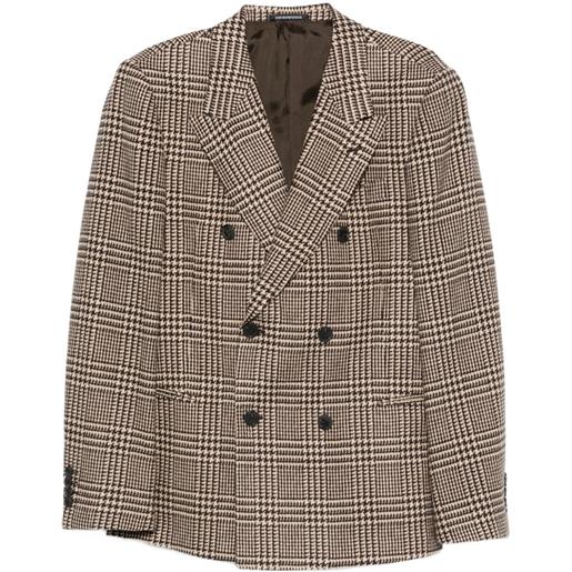 Emporio Armani blazer doppiopetto in pied-de-poule - marrone