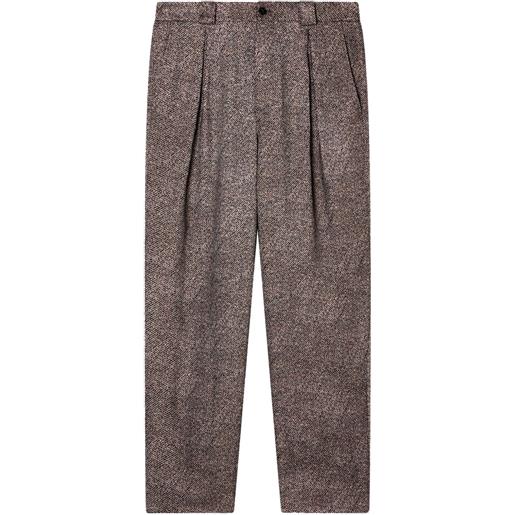 Giorgio Armani pantaloni con pieghe e motivo a spina di pesce - marrone