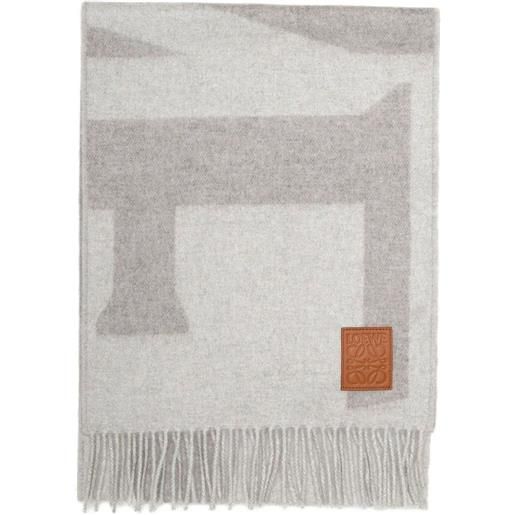 LOEWE sciarpa con frange e logo - grigio