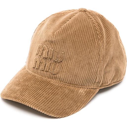 Miu Miu logo-appliqué corduroy baseball cap - marrone