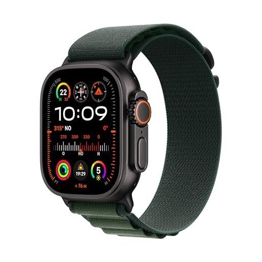 Apple watch ultra 2 gps + cellular 49 mm sportwatch con robusta cassa in titanio nero e alpine loop verde scuro - small. Fitness tracker, gps di precisione, tanta autonomia, luminoso display retina
